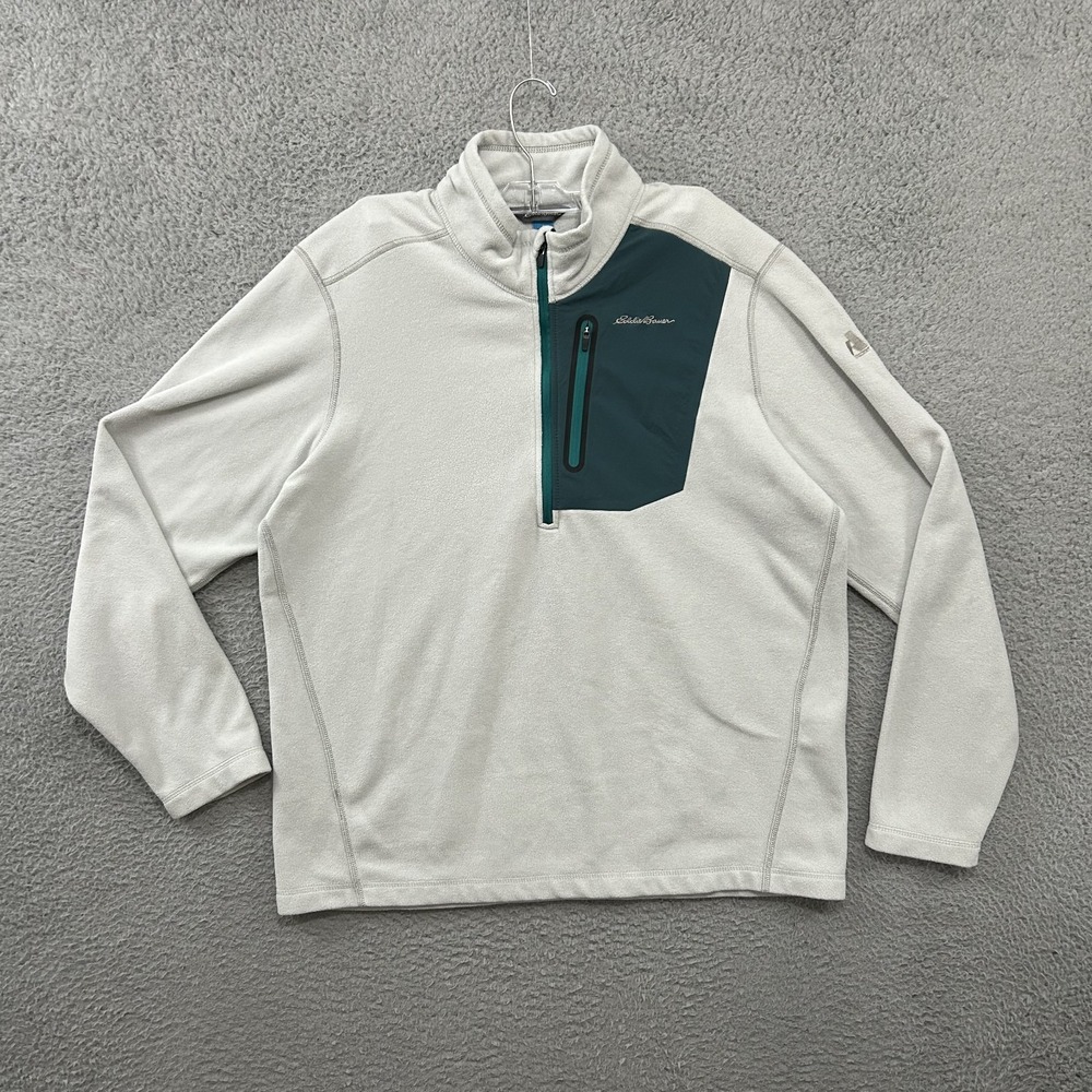Eddie Bauer Jacket Mens Large Light Gray First Ascent 1/4 Zip Pullover Fleece